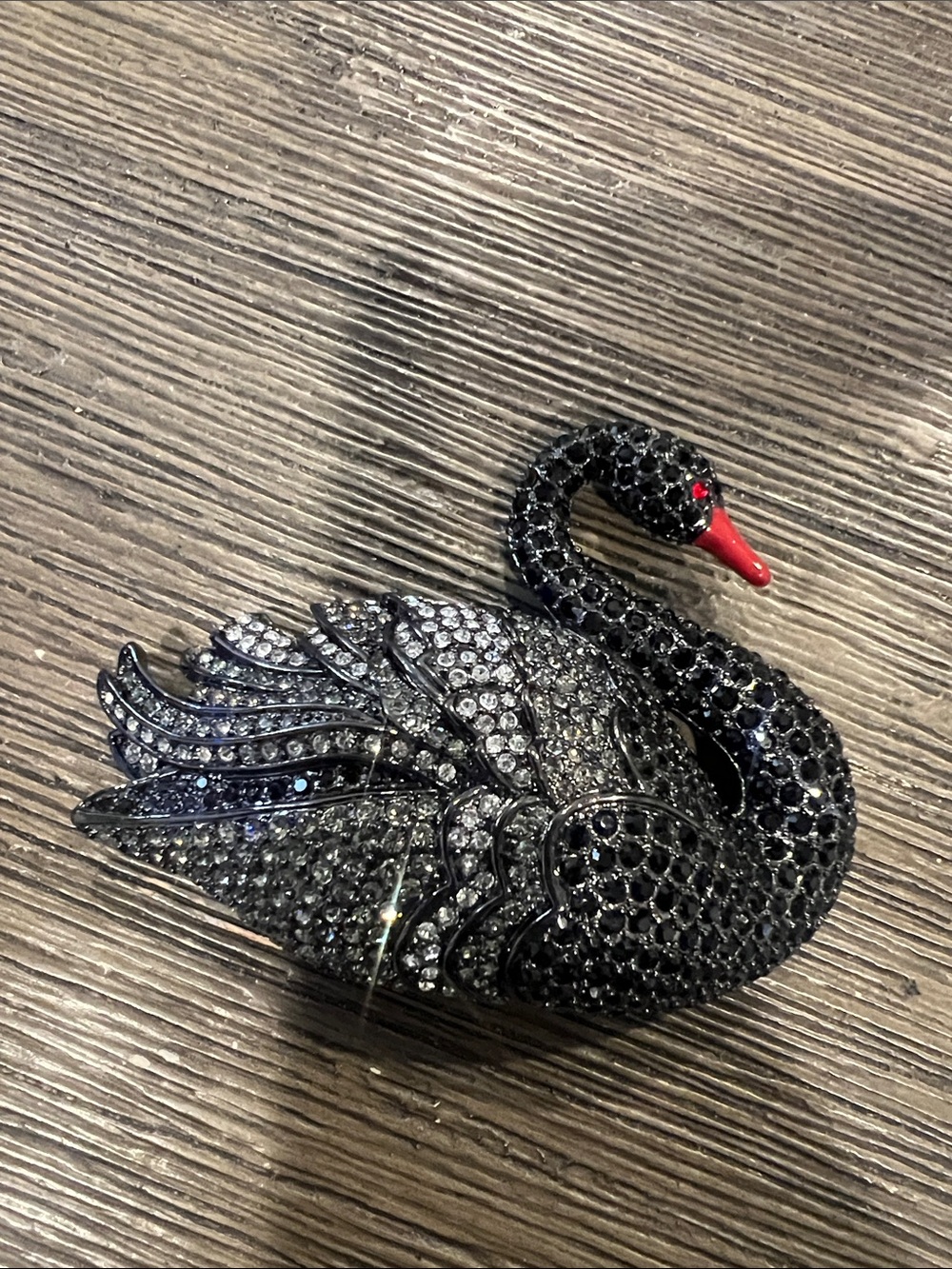 Joan Rivers Black and Red Crystal Swan brooch